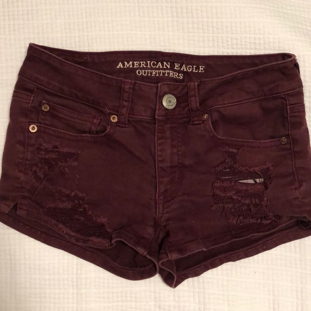 American eagle burgundy denim shorts